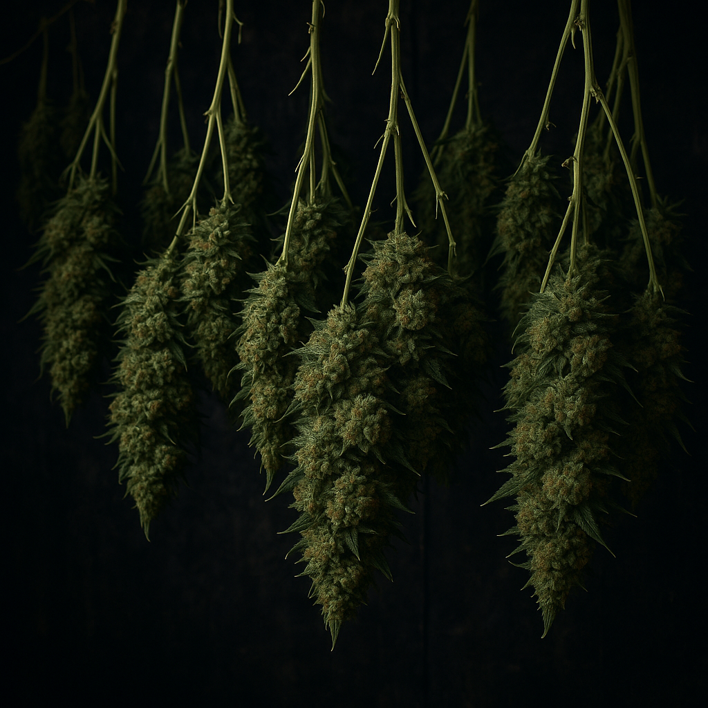 Master Kush Feminized freshly harvested branches drying