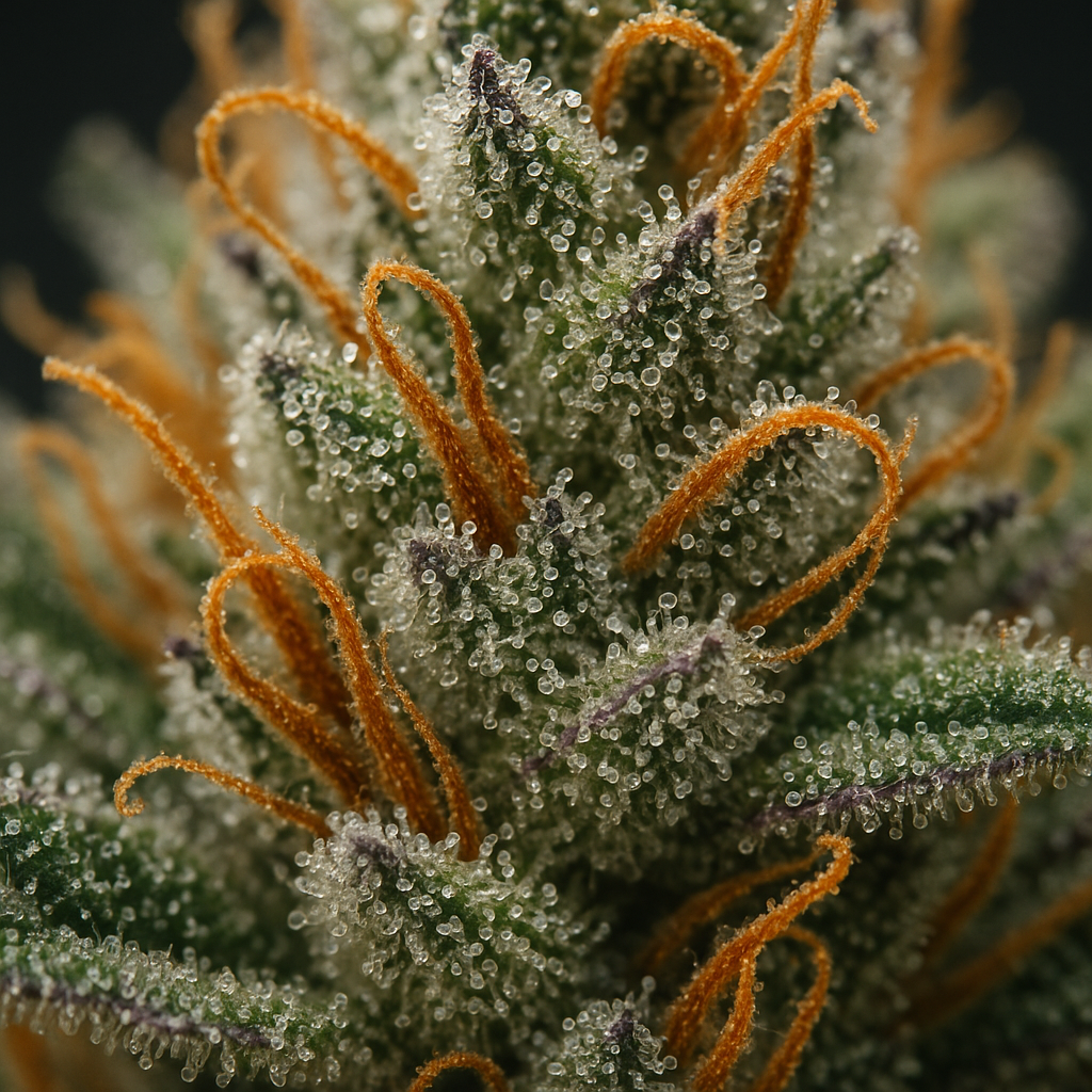 OG Kush Feminized dense cola bud closeup trichomes